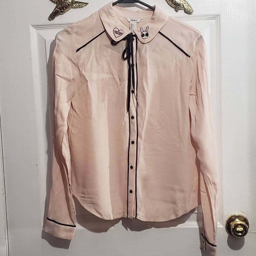 Kawaii peter pan collared bunny bow "whatever forever" blouse